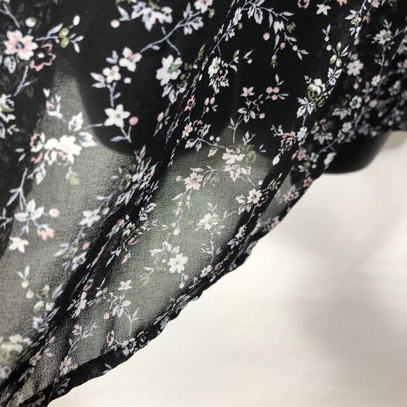 Gap Blouse Semi-Sheer Chiffon Women's Sz L Black Floral Whimsigoth Cottagecore - Picture 6 of 9